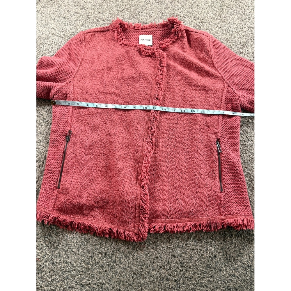 Nic+Zoe Knit Jacket Womens Large Pink Fringe Trim Open Front Moto Style Boho - Picture 9 of 11